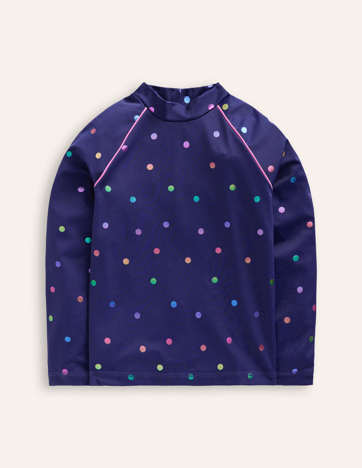 Gemustertes Badeshirt mit Sonnenschutz-Regenbogen Folienkonfetti Gepunktet