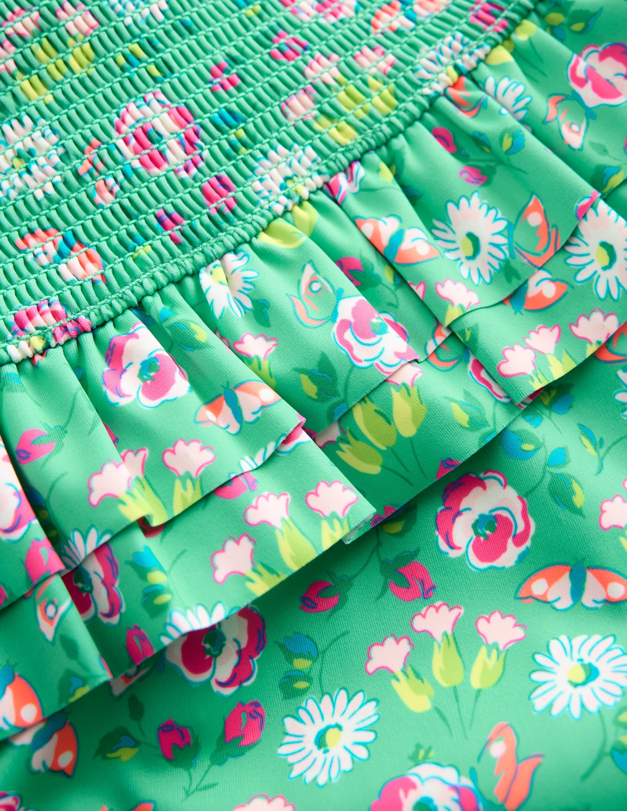 Gesmokter Bikini mit Schößchen-Aquamarin Schmetterlinge Blumenmuster - Image 3