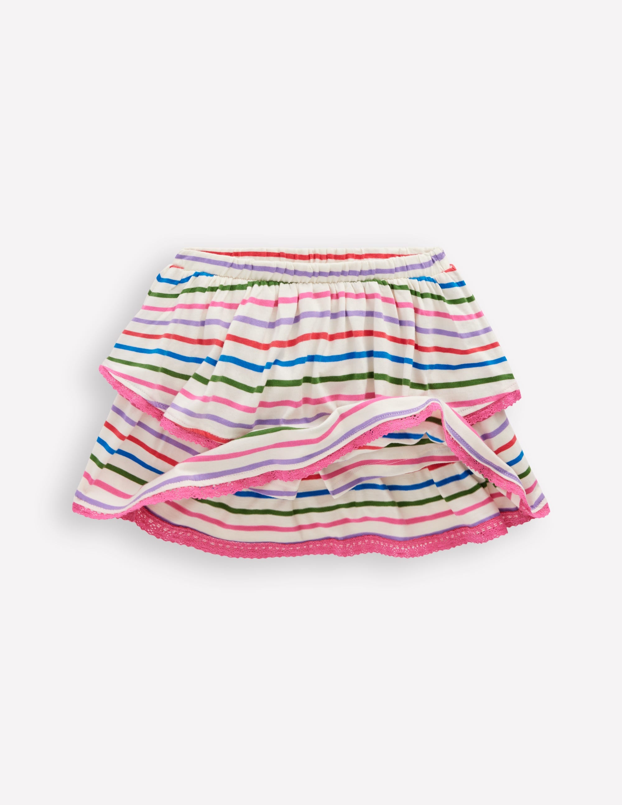 Jersey-Skort mit Rüschen-Ackerbohnengrün/Pink, Gestreift - Image 4