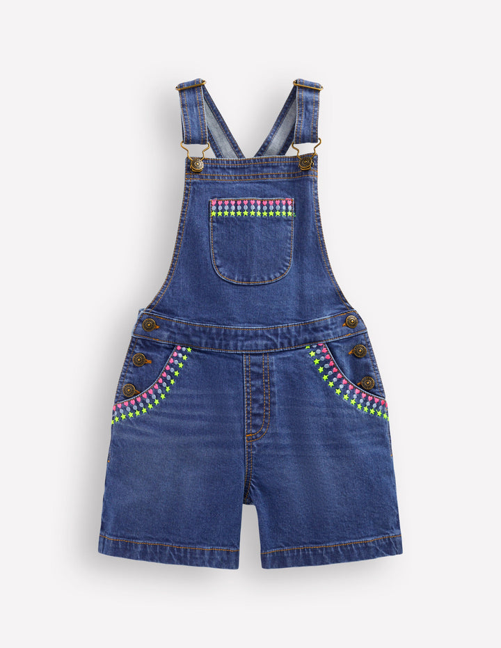 Kurze Latzhose-Medium Vintage Bestickt