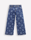Wide Leg Jeans-Heart Checkerboard Denim