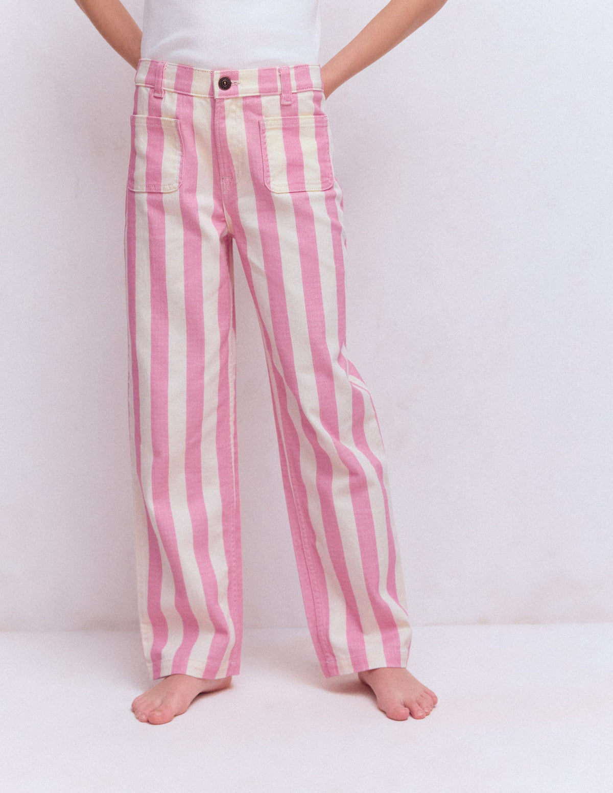 Gerade Jeans mit aufgesetzten Taschen-Rosa/Naturweiß Streifen - Image 3