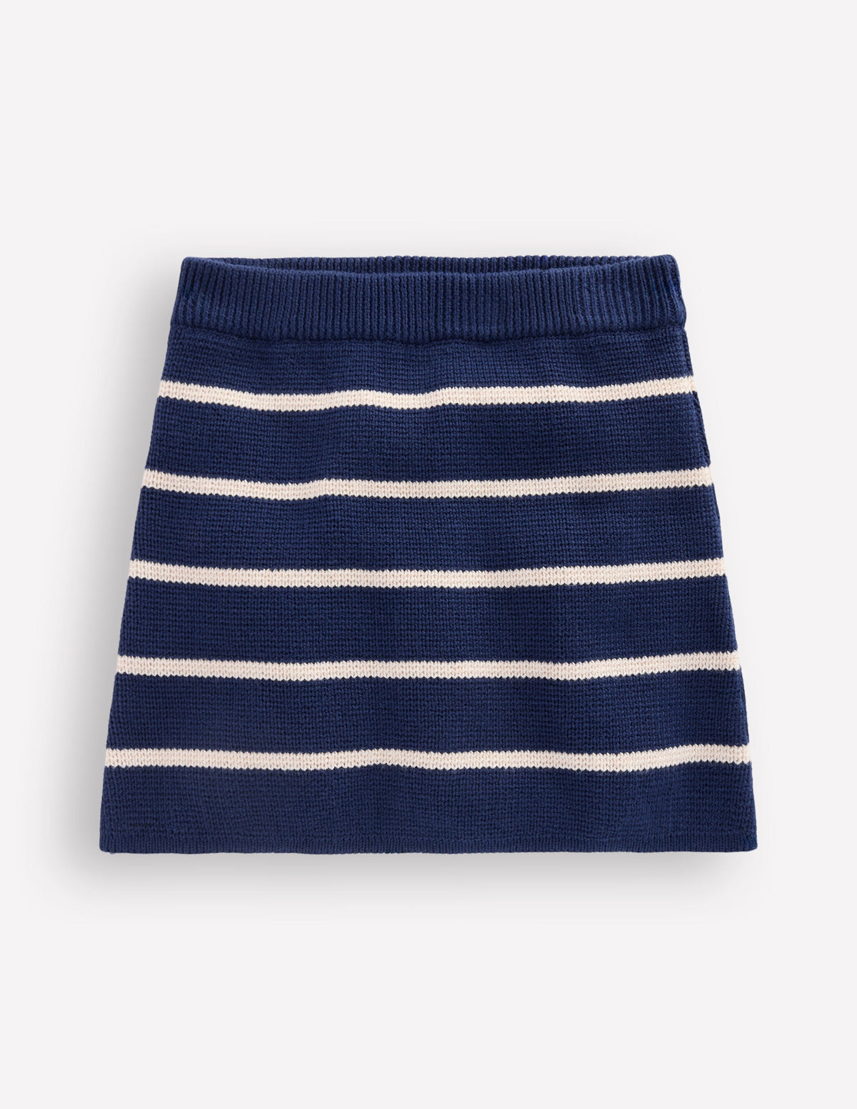 Strickrock-Schuluniform-Marineblau und Naturweiß gestreift-1