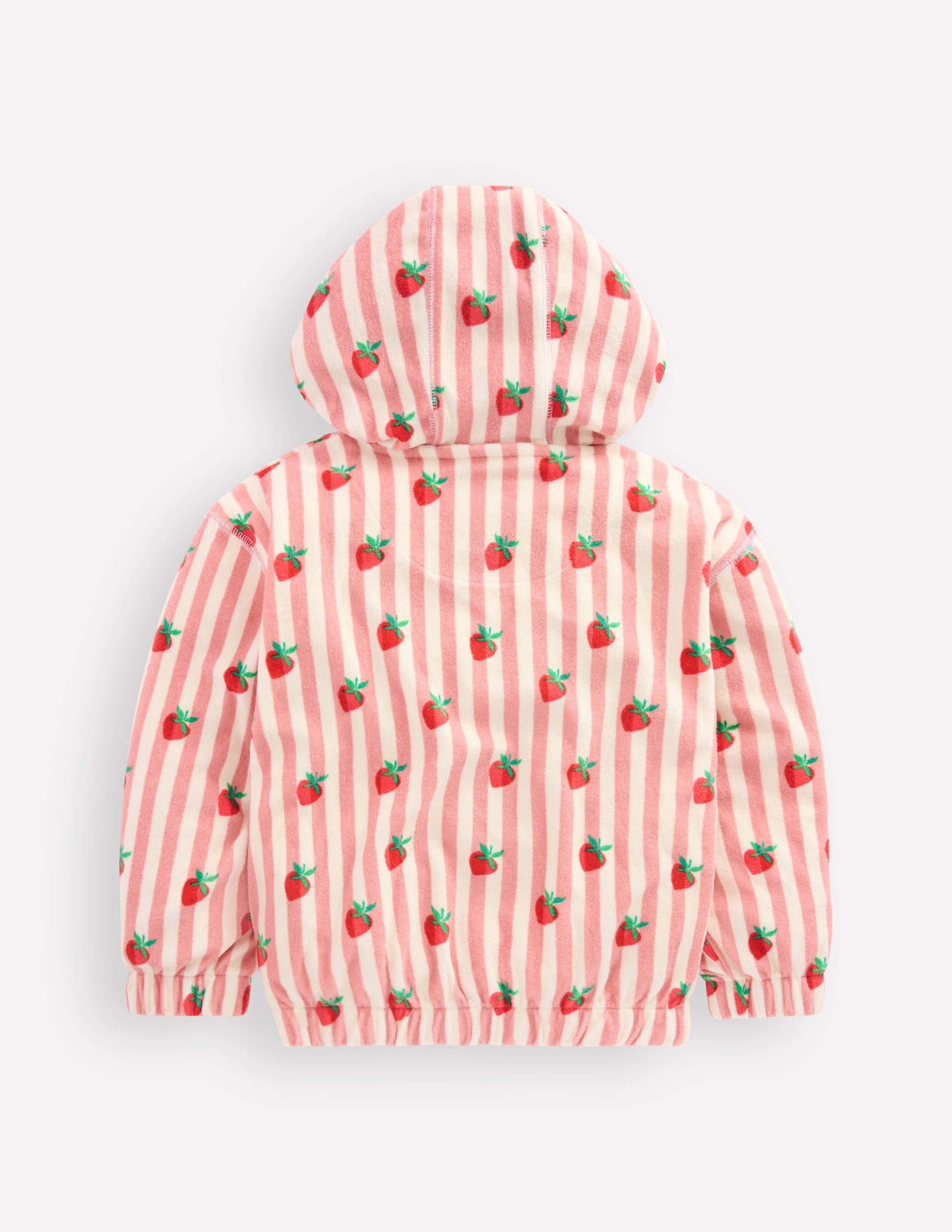Lockerer Frottee-Kapuzenpullover-Puderrosa Erdbeeren Streifen-2