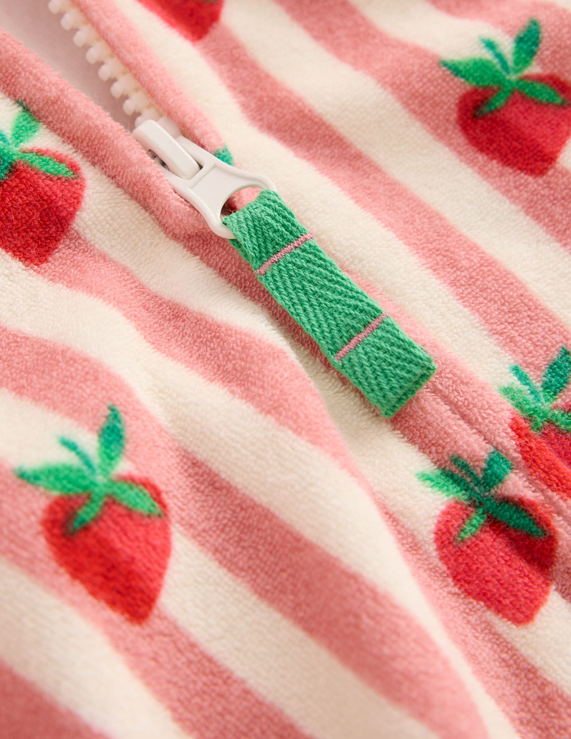 Lockerer Frottee-Kapuzenpullover-Puderrosa Erdbeeren Streifen-3