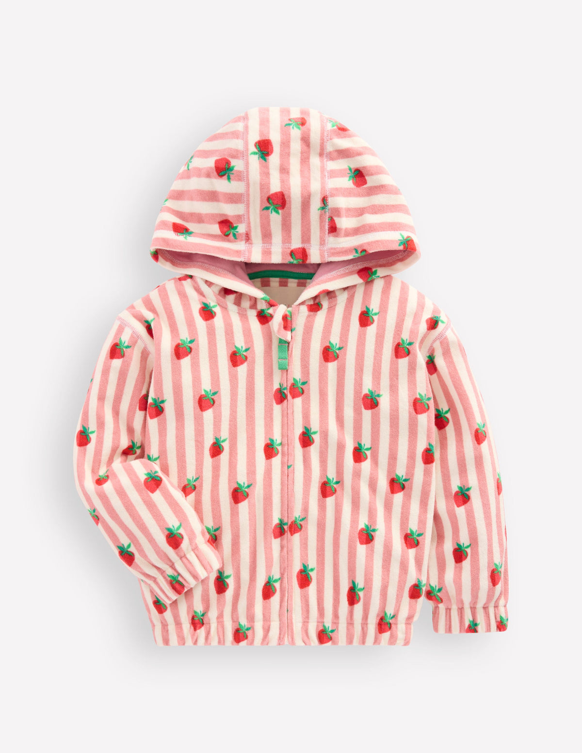 Lockerer Frottee-Kapuzenpullover-Puderrosa Erdbeeren Streifen - Image 1