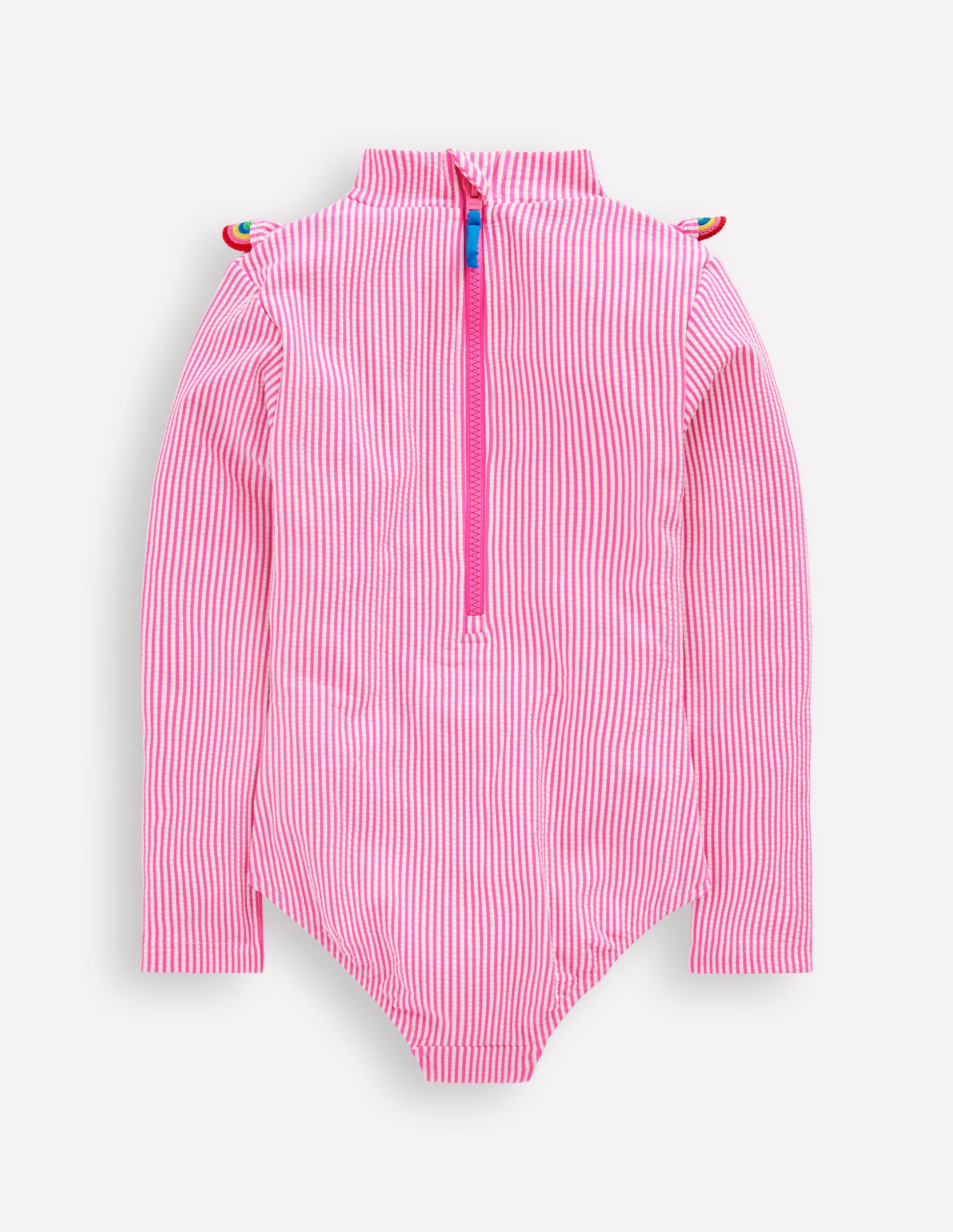 Langärmliger Badeanzug mit Rüschen-Pink Streifen Regenbogen-2