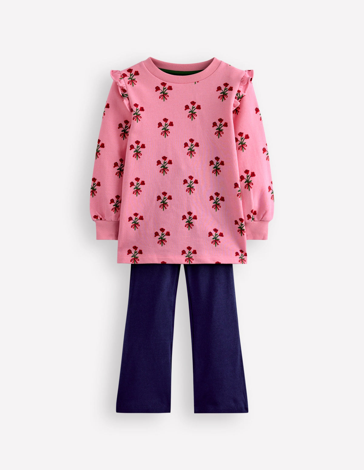 Set aus Sweat-Tunika und ausgestellter Hose-Rosa Kleiner Blumenstrauß - Image 1