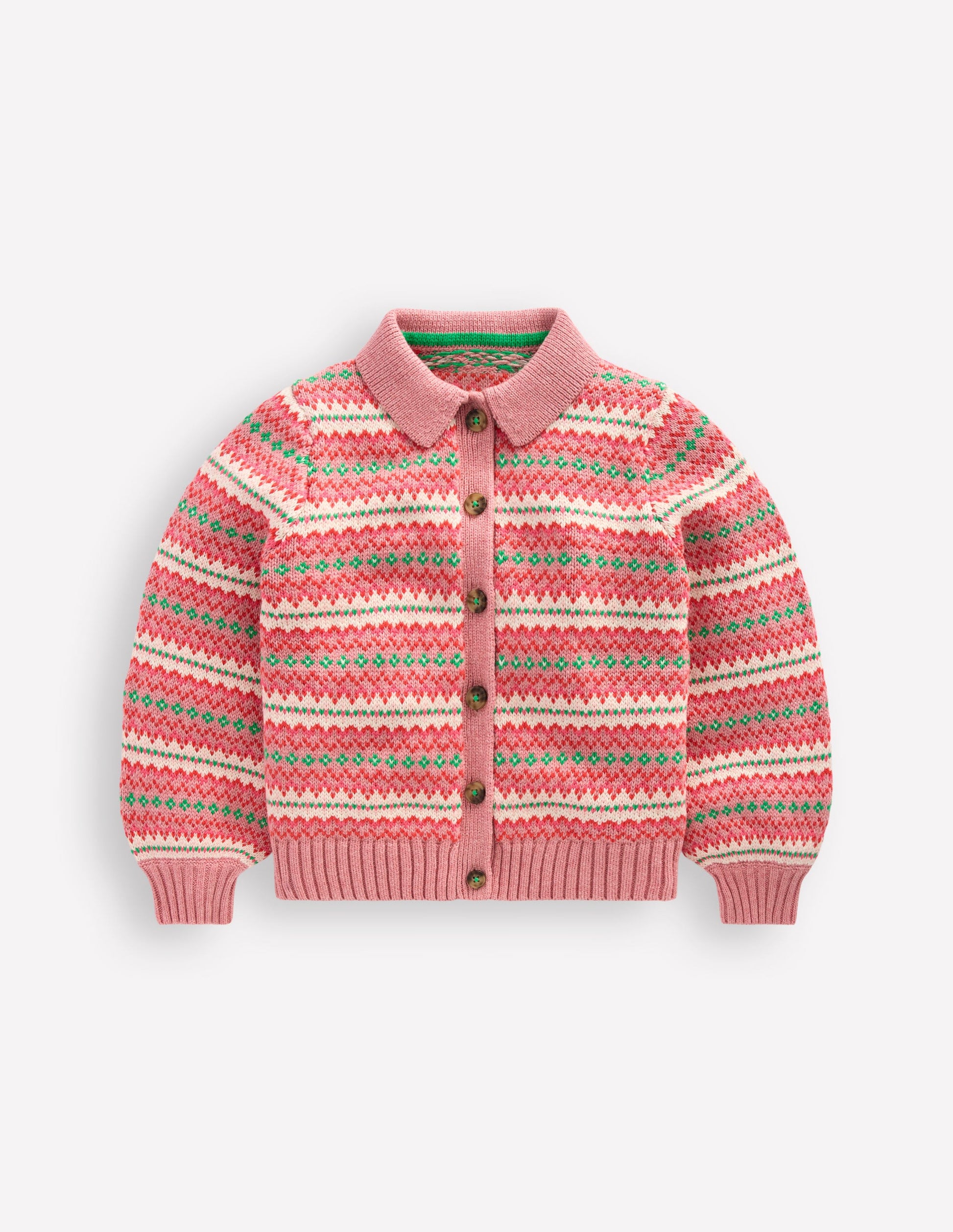Fair-Isle-Strickjacke mit Kragen-Vintage-Rosa-5