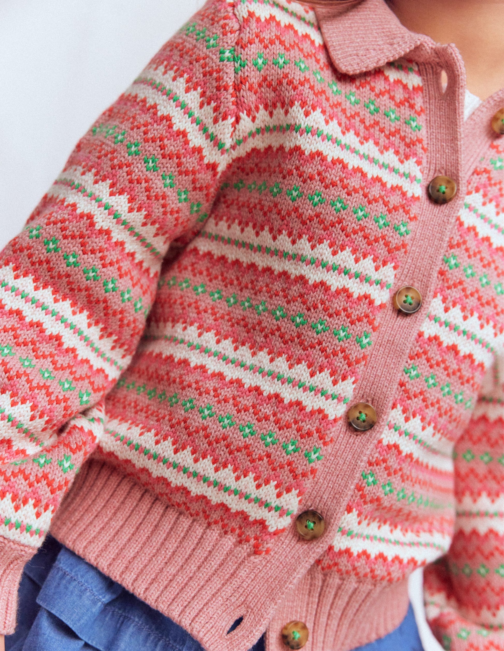 Fair-Isle-Strickjacke mit Kragen-Vintage-Rosa-2
