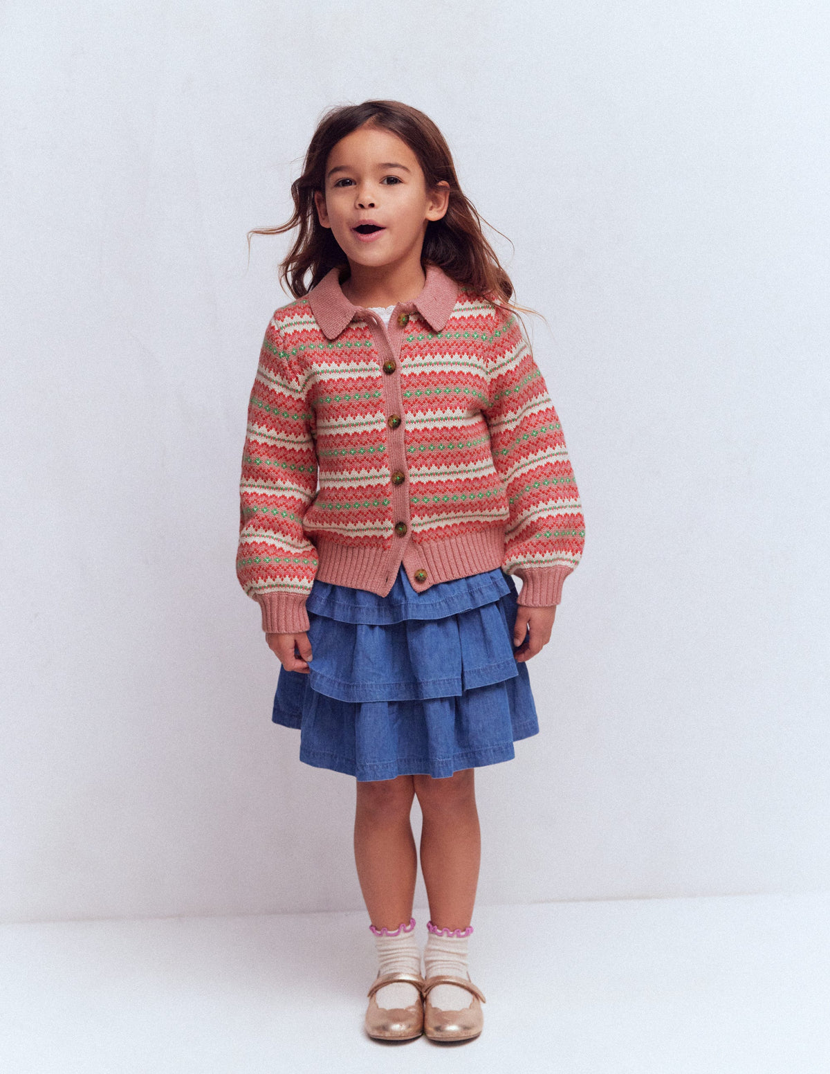 Fair-Isle-Strickjacke mit Kragen-Vintage-Rosa-3