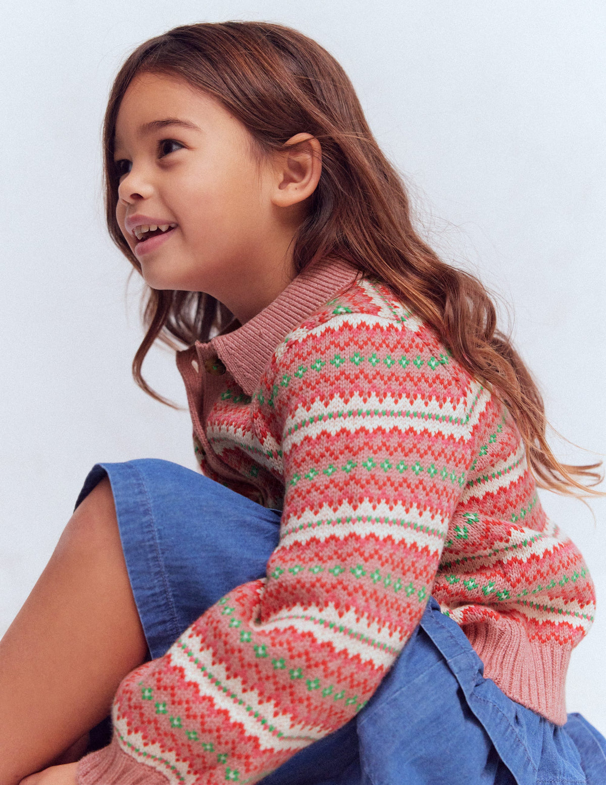 Fair-Isle-Strickjacke mit Kragen-Vintage-Rosa - Image 4