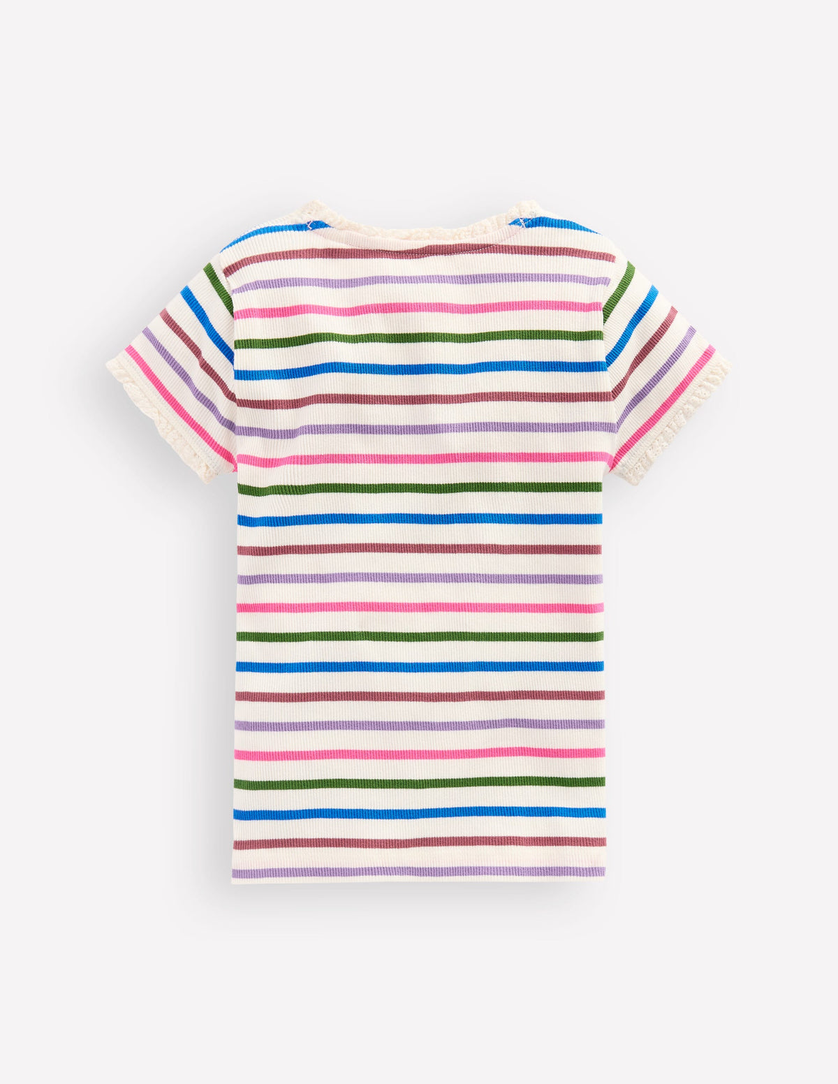 Geripptes Kurzarm-T-Shirt-Ackerbohnengrün/Pink, Gestreift-2