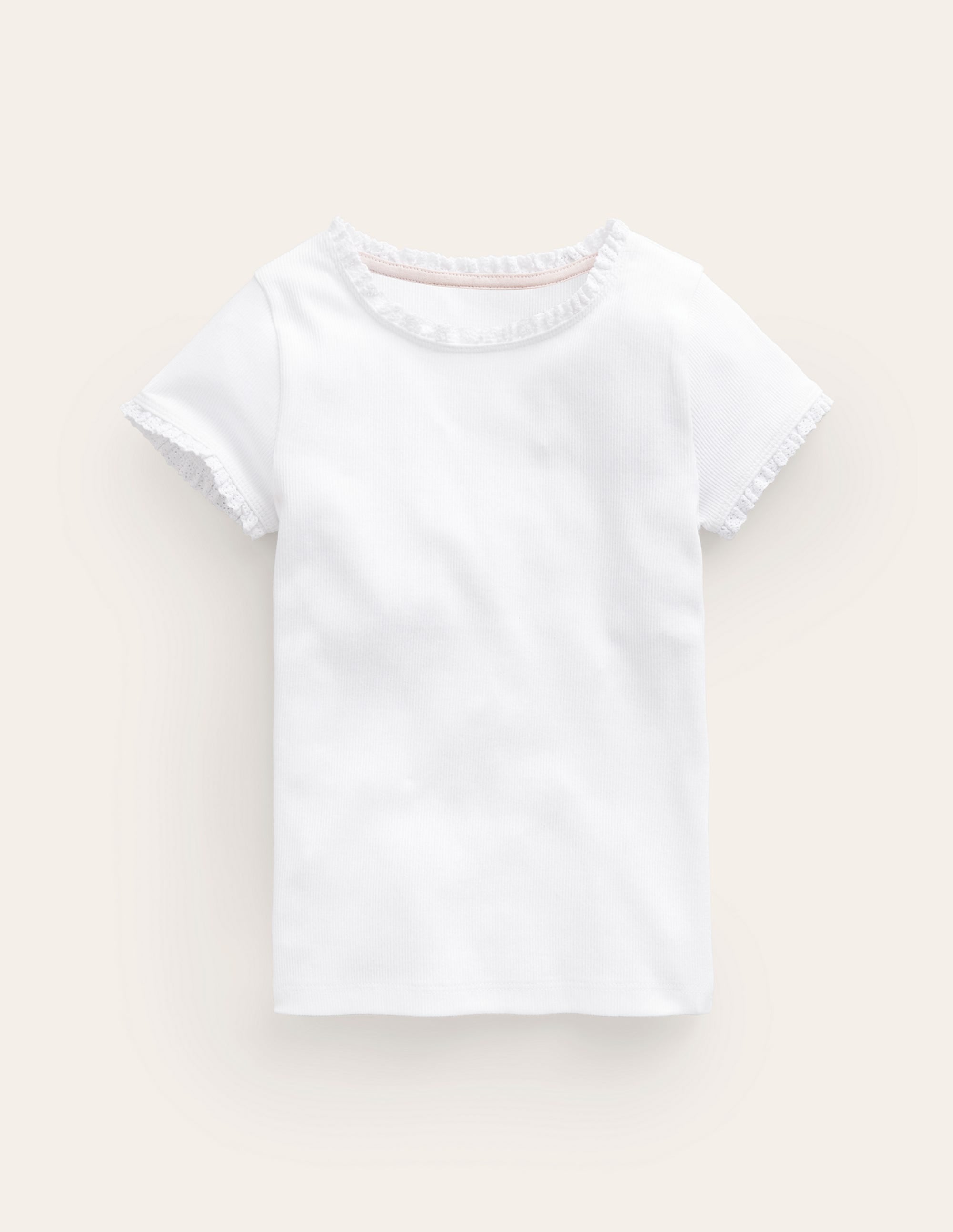 Geripptes Kurzarm-T-Shirt-Weiß - Image 1