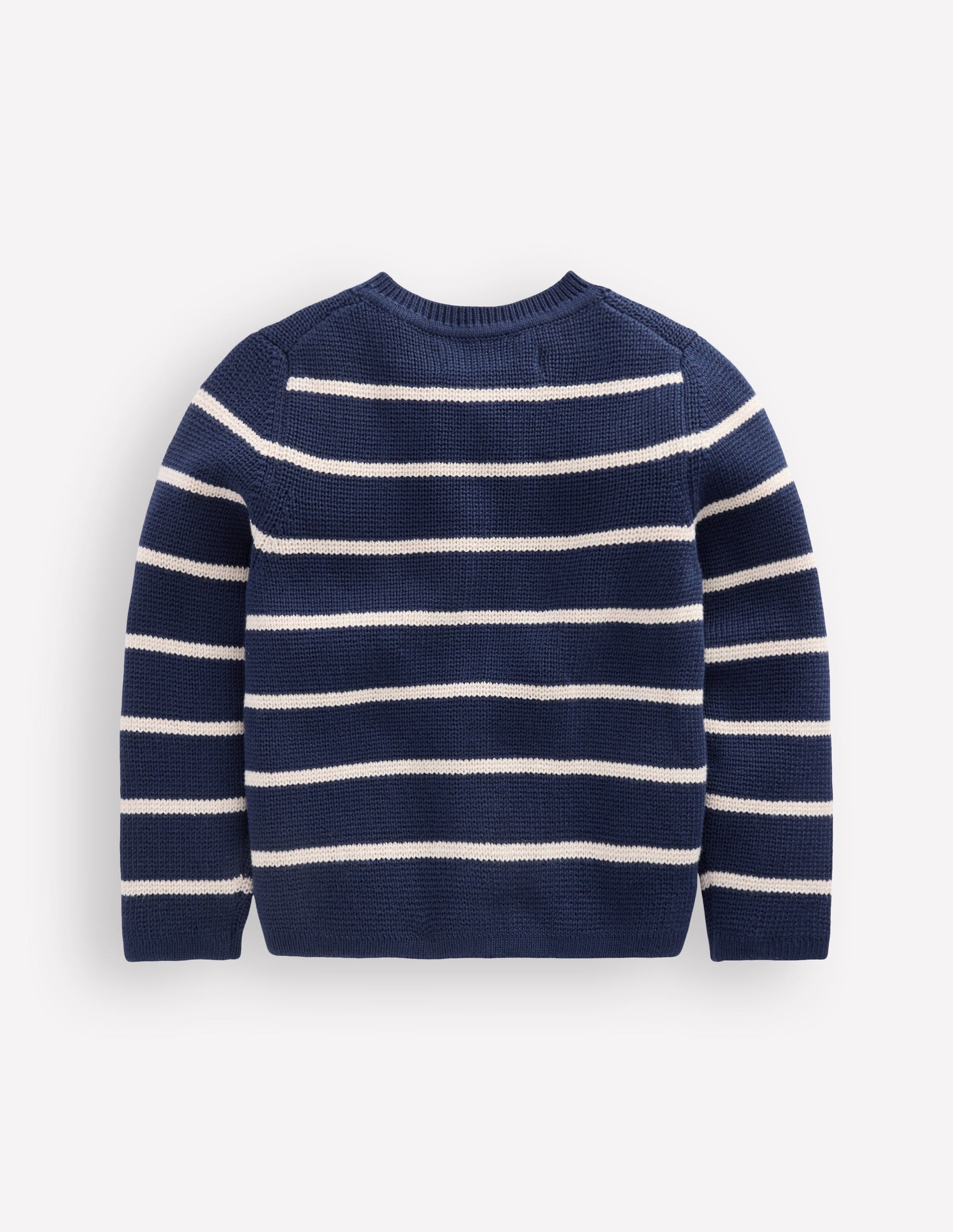 Strickjacke mit Rundhalsausschnitt-Schuluniform-Marineblau/Sanftes Naturweiß Streifen-4