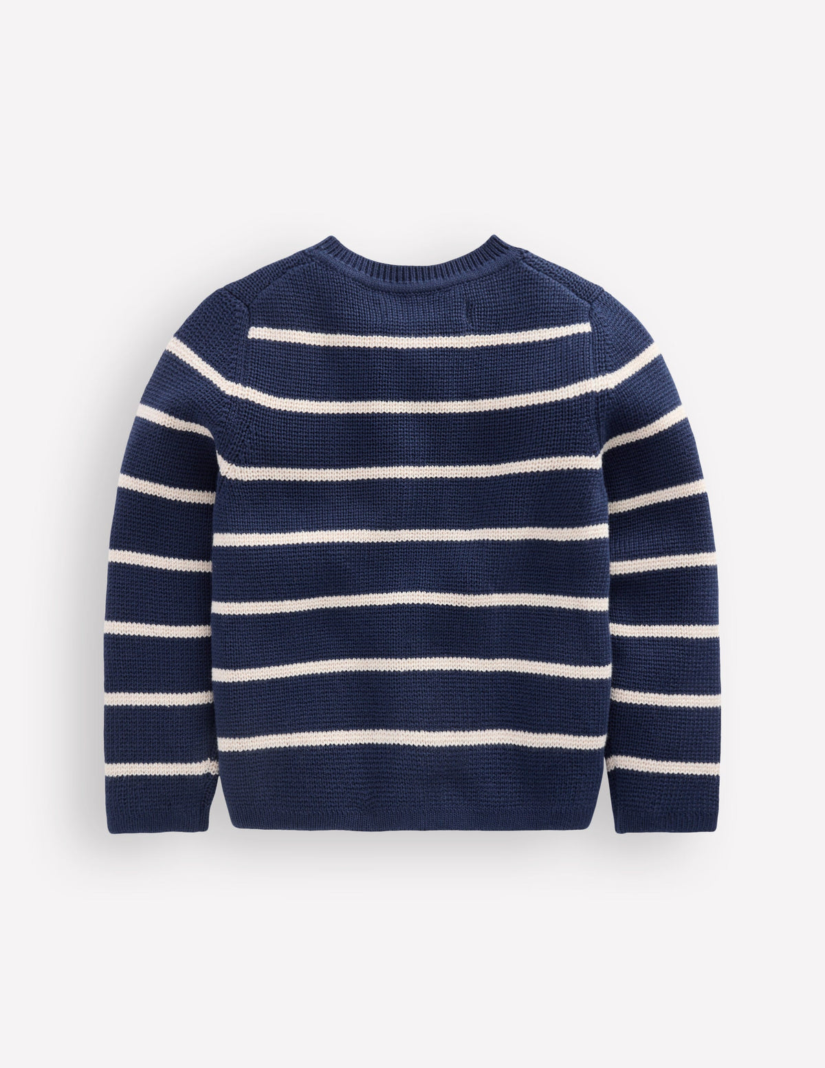 Strickjacke mit Rundhalsausschnitt-Schuluniform-Marineblau/Sanftes Naturweiß Streifen - Image 4