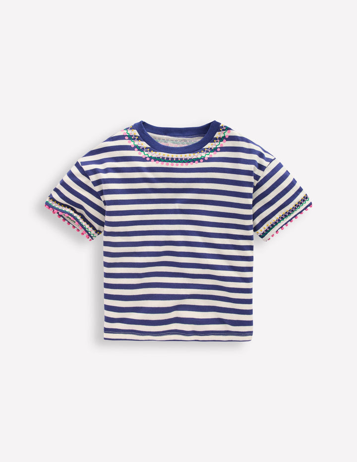 Lockeres T-Shirt mit Stickerei-Dunkelblau/Streifen