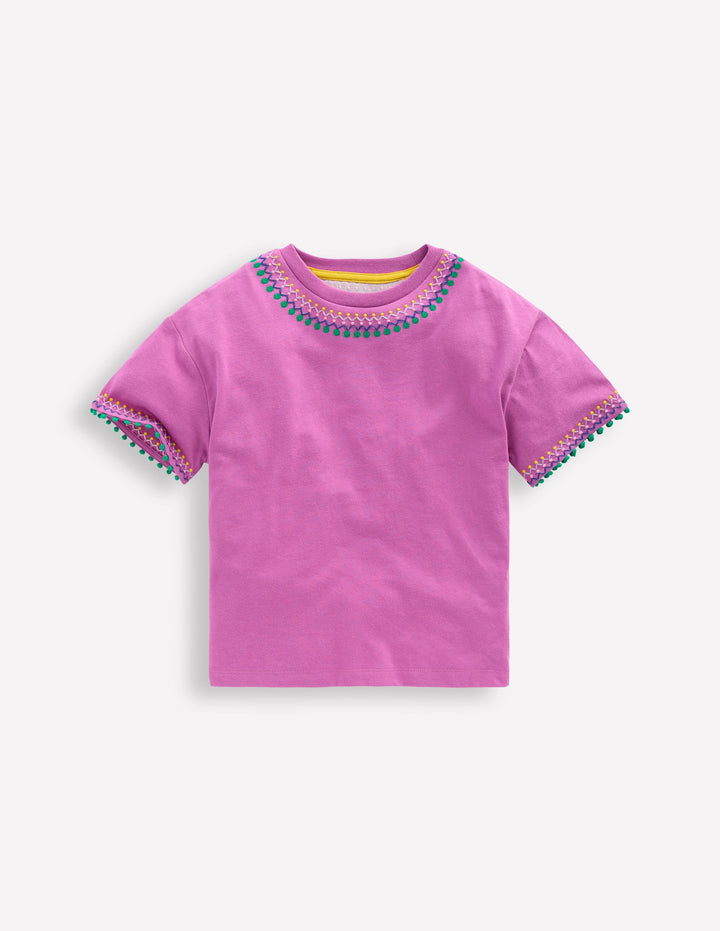 Lockeres T-Shirt mit Stickerei-Strahlendes Orchideenlila