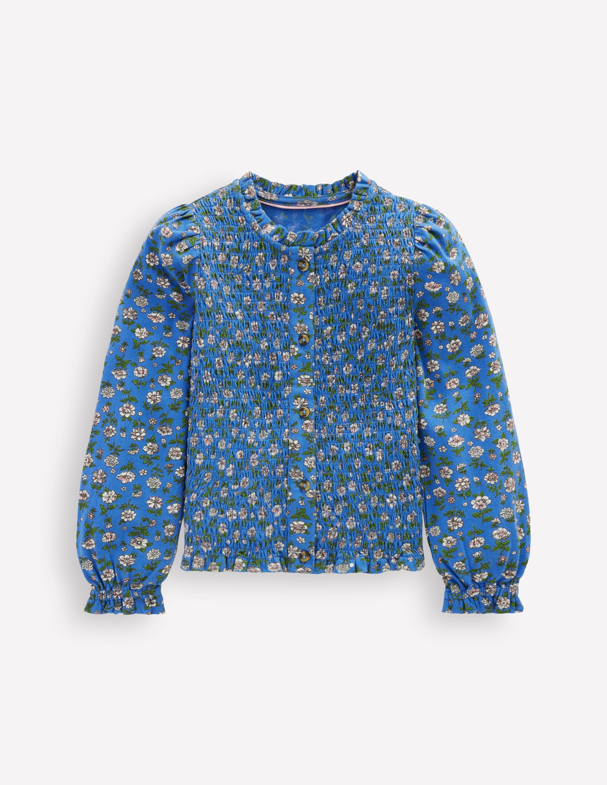 Gesmokte Jerseybluse-Delftblau Gartenblume - Image 4