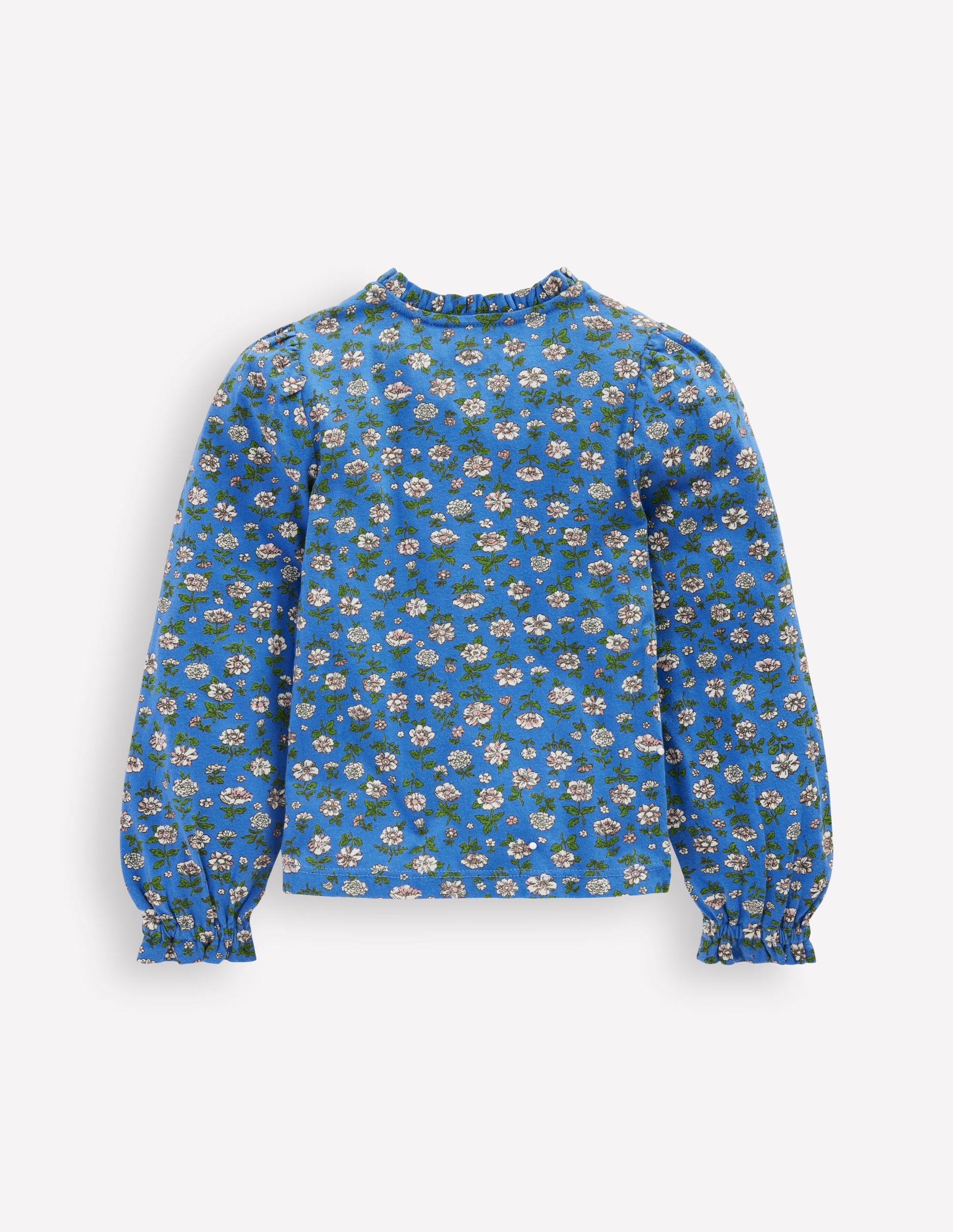 Gesmokte Jerseybluse-Delftblau Gartenblume-5