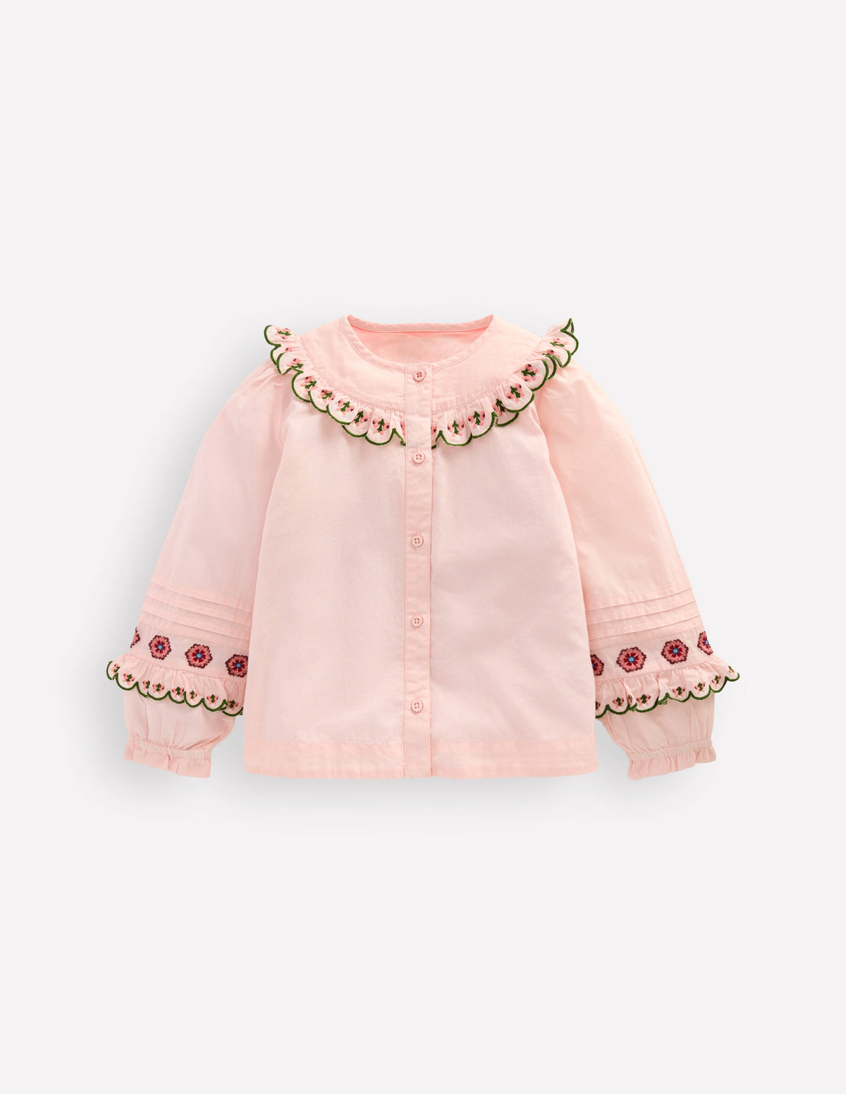 Bluse mit Rüschenpasse-Lotus Stickerei-3