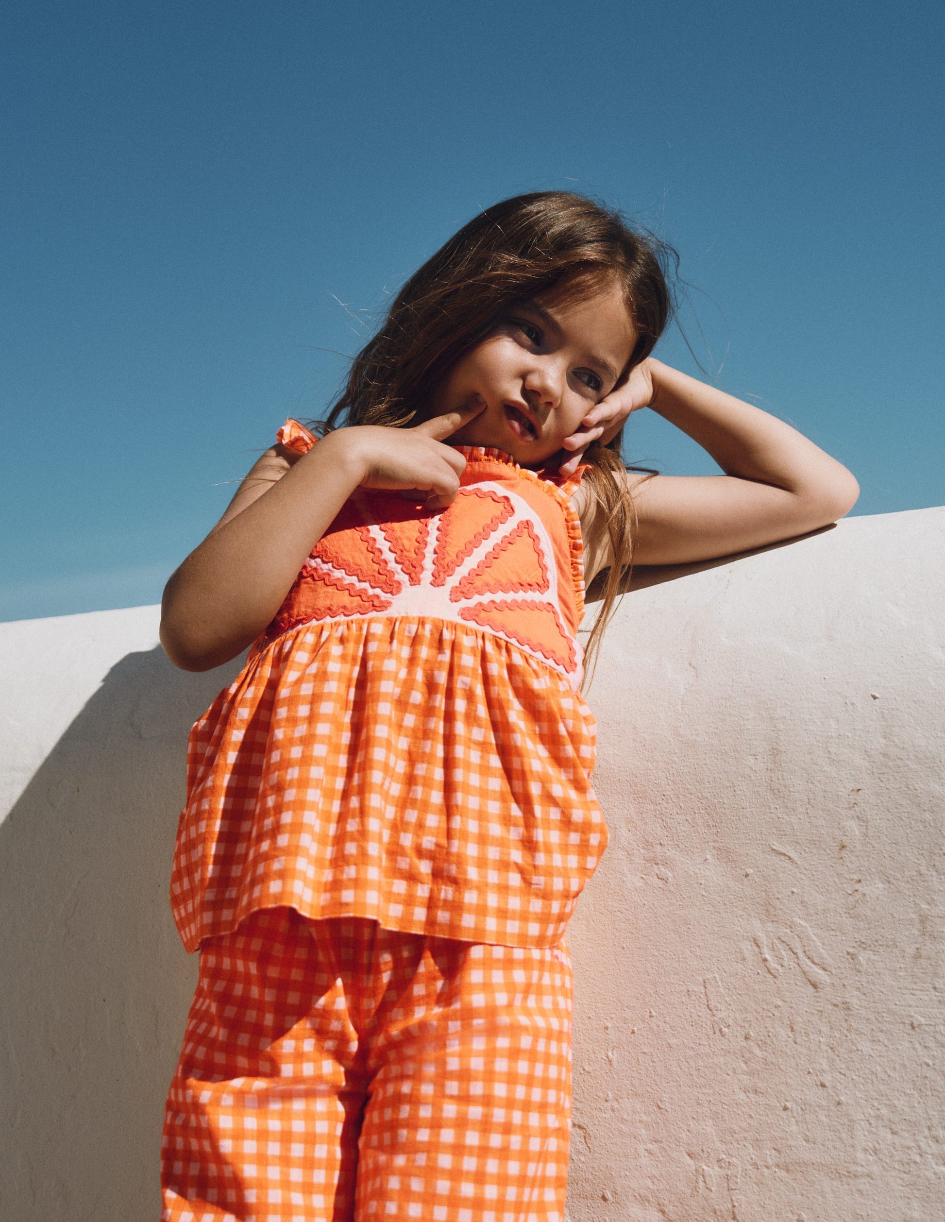 Novelty Strappy Top-Orange and Ivory Gingham-4