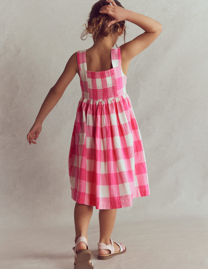 Remy Kleid mit durchgehender Knopfleiste-Kräftiges Rosa Vichykaro