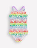 Bedruckter Badeanzug mit gekreuzten Trägern-Regenbogen-Ombré Blumenbeet