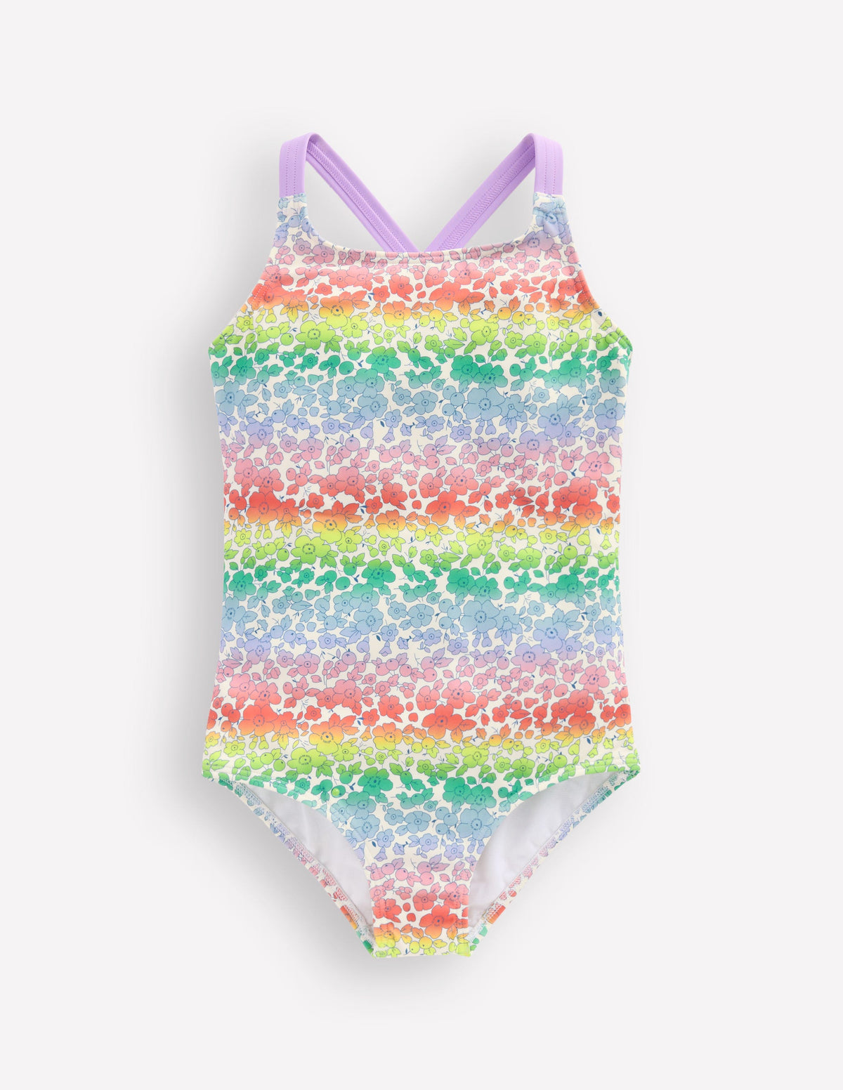Bedruckter Badeanzug mit gekreuzten Trägern-Regenbogen-Ombré Blumenbeet - Image 1