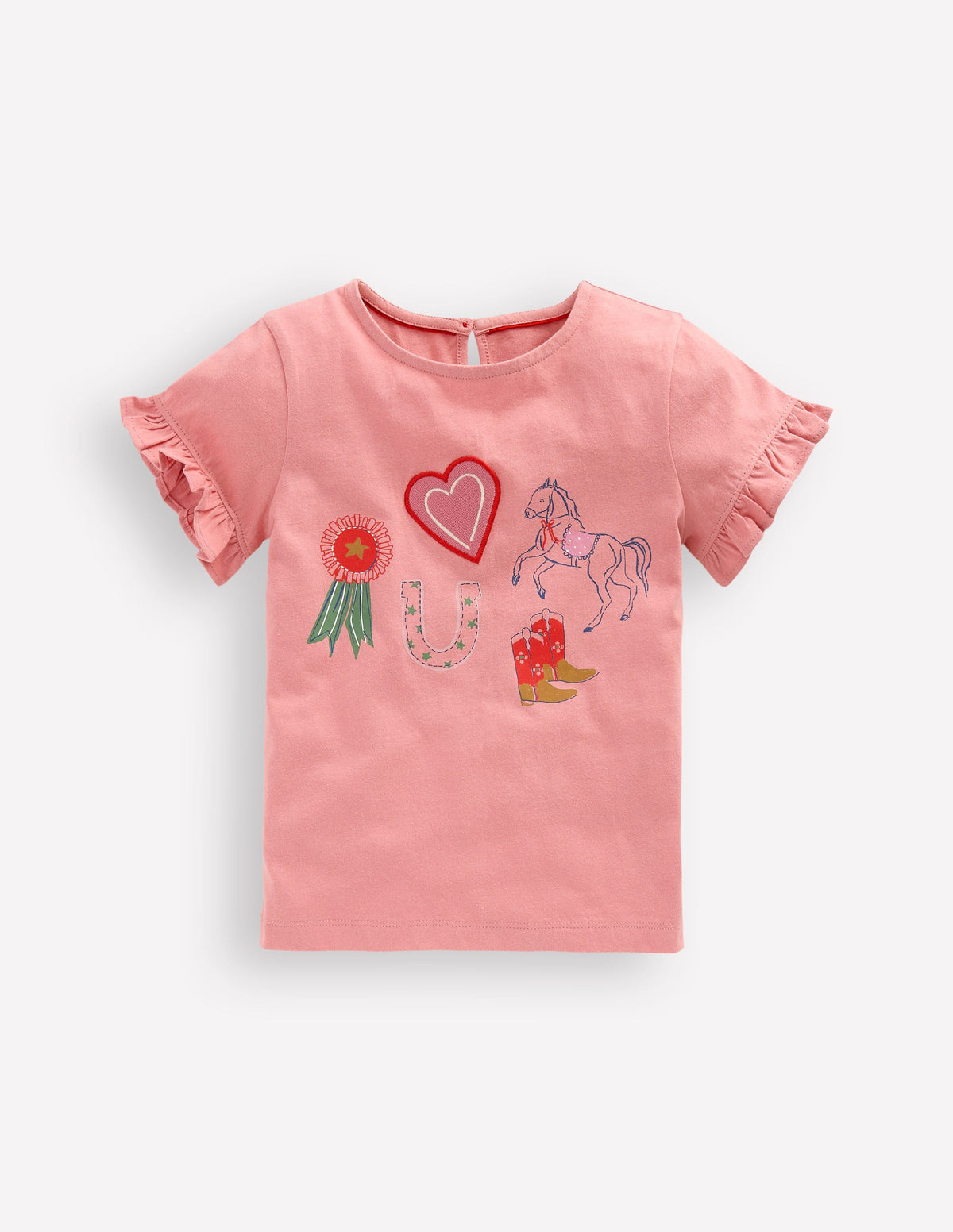 Hübsches T-Shirt mit Rüschen-Mandelrosa Pferdesport - Image 1