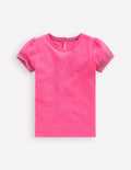 T-Shirt mit Puffärmeln-Flamingorosa