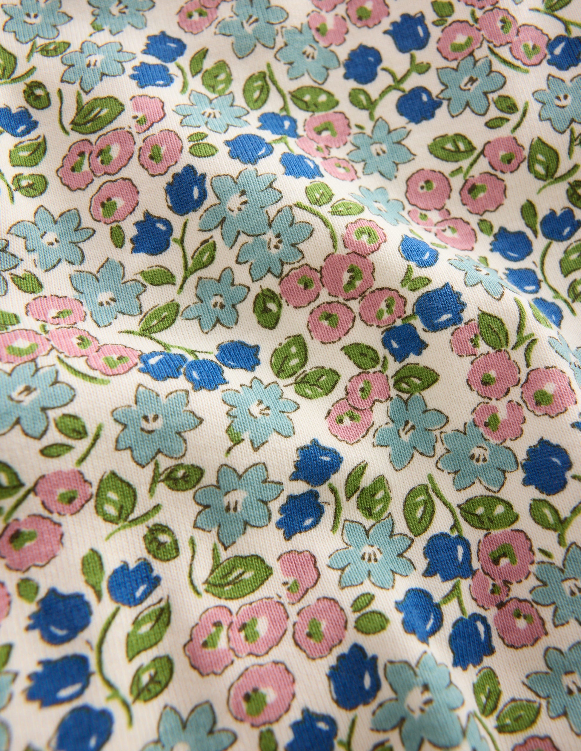 Eng anliegender Henley-Schlafanzug-Sanftes Naturweiß Frühling Kleines Blumenmuster-3