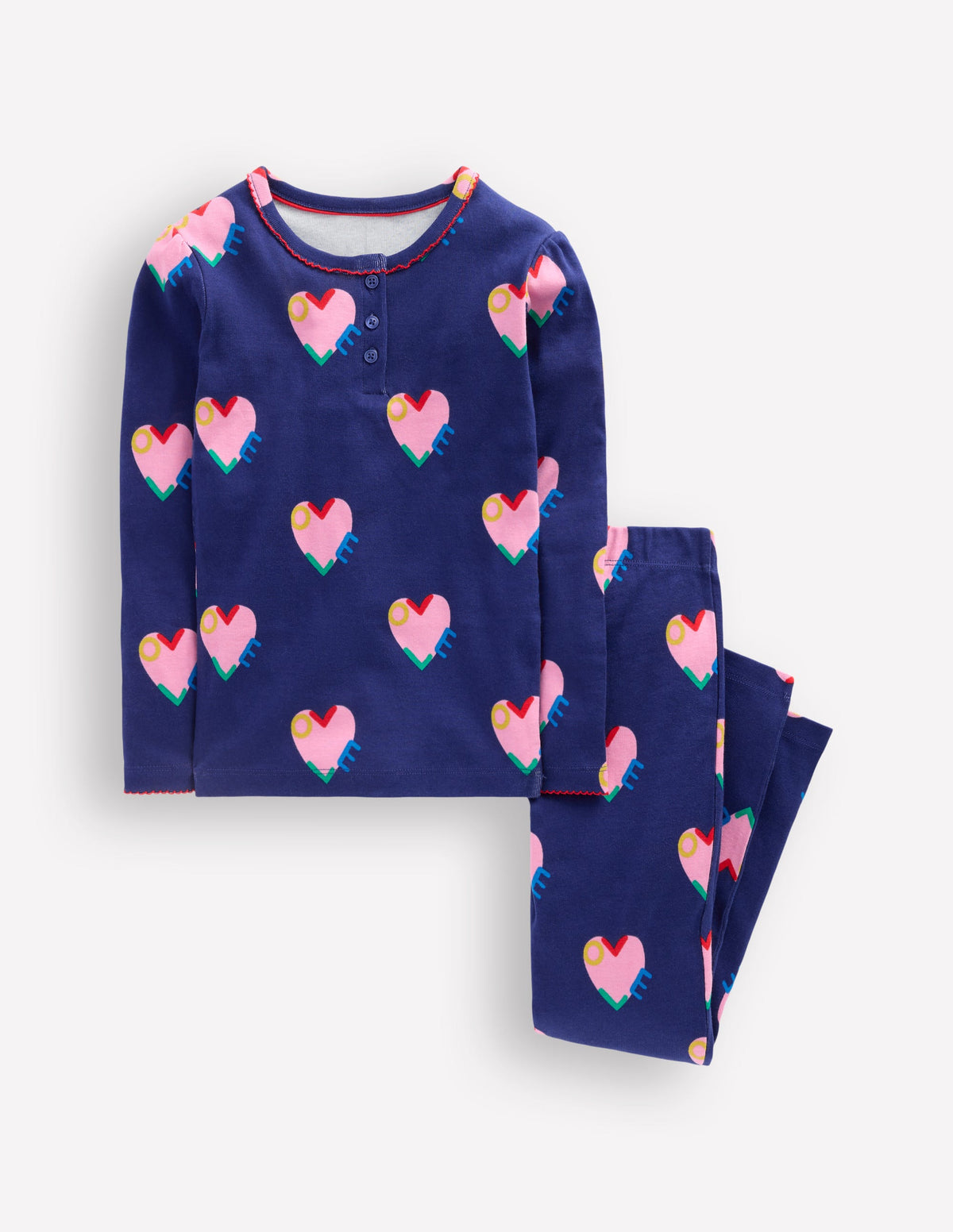 Pyjama à col tunisien douillet-Motif Love Hearts bleu tribord-1