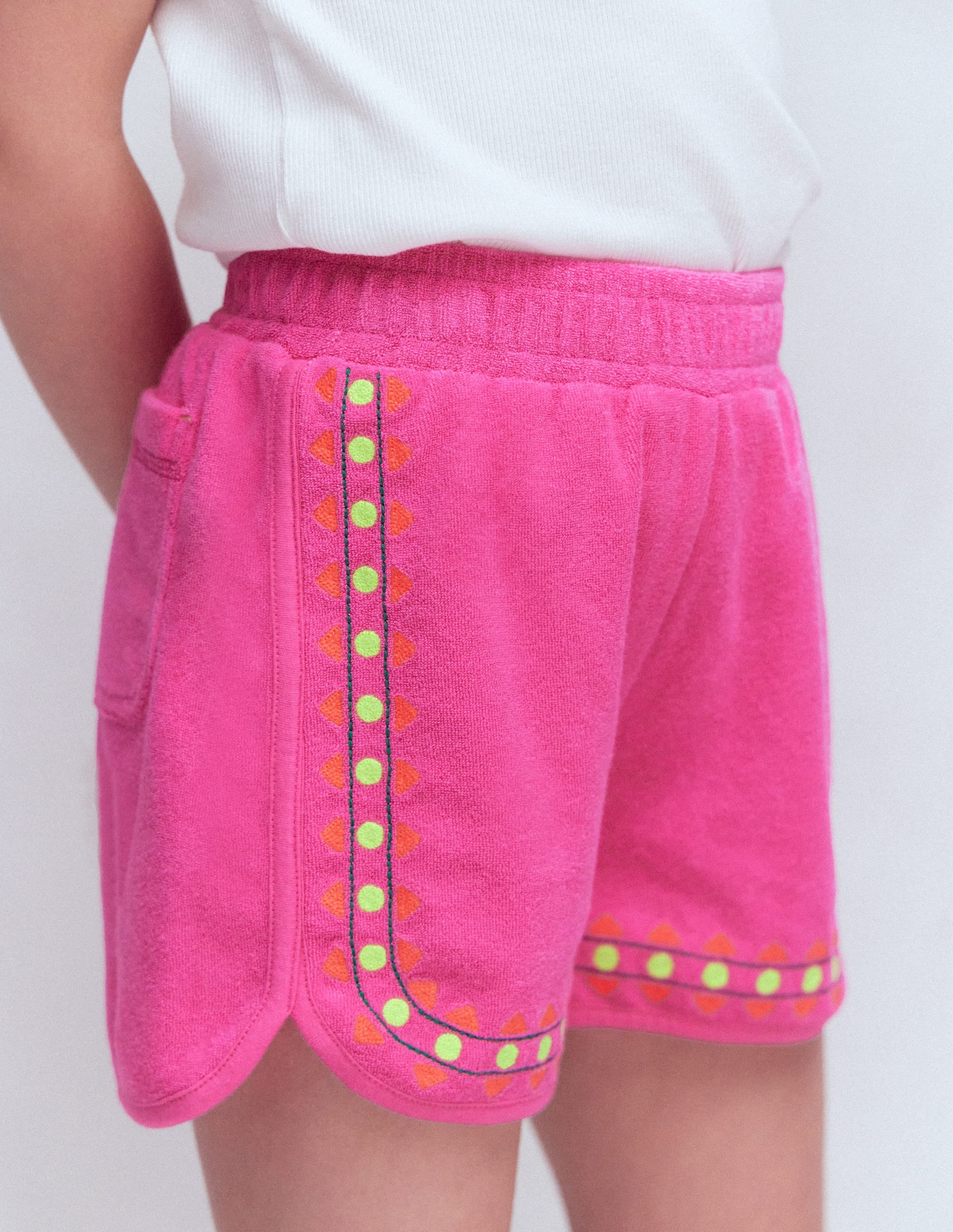 Towelling Embroidered Shorts-Sorbet Pink Embroidery - Image 2