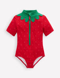 Maillot de bain à manches courtes-Fraise rose pop