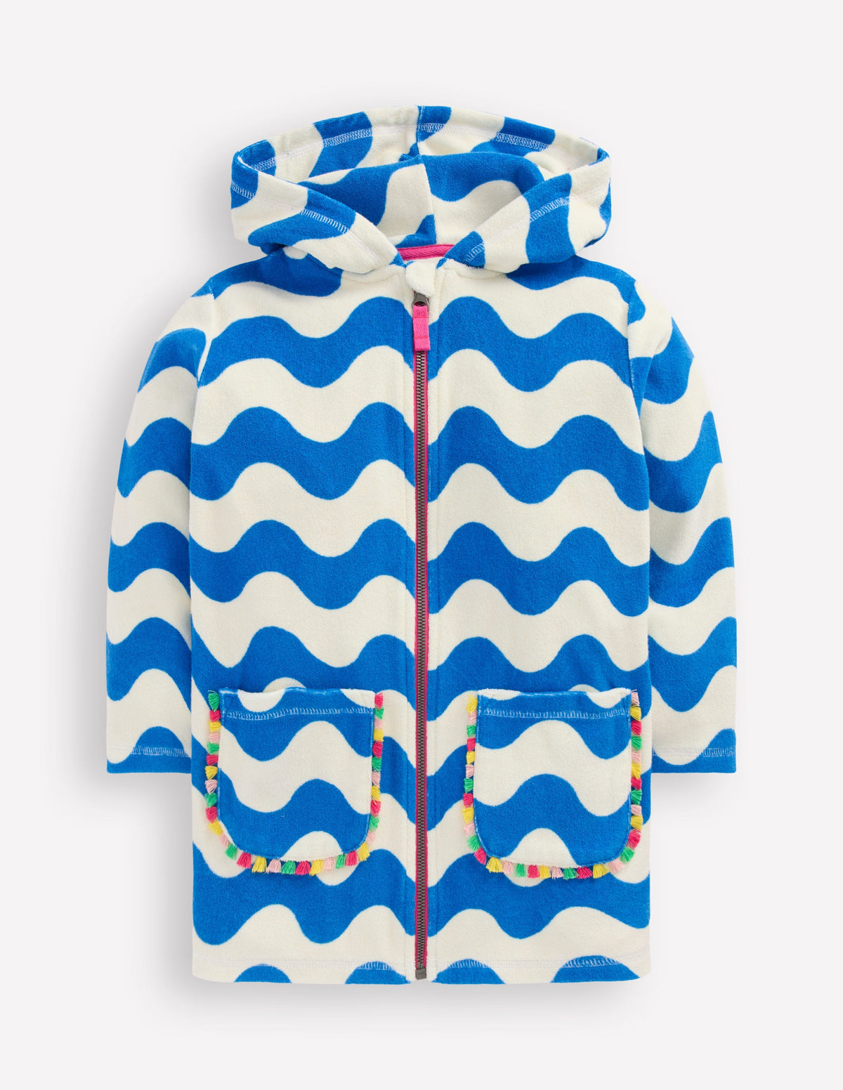 Romie Frottee-Badeponcho mit Reißverschluss-Blau und Naturweiß Wellen - Image 2