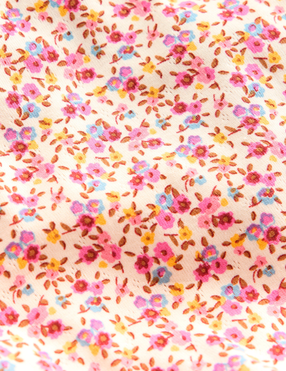 Kurzärmliges Pointelle-Oberteil-Neonrosa Kleines Blumenmuster-3