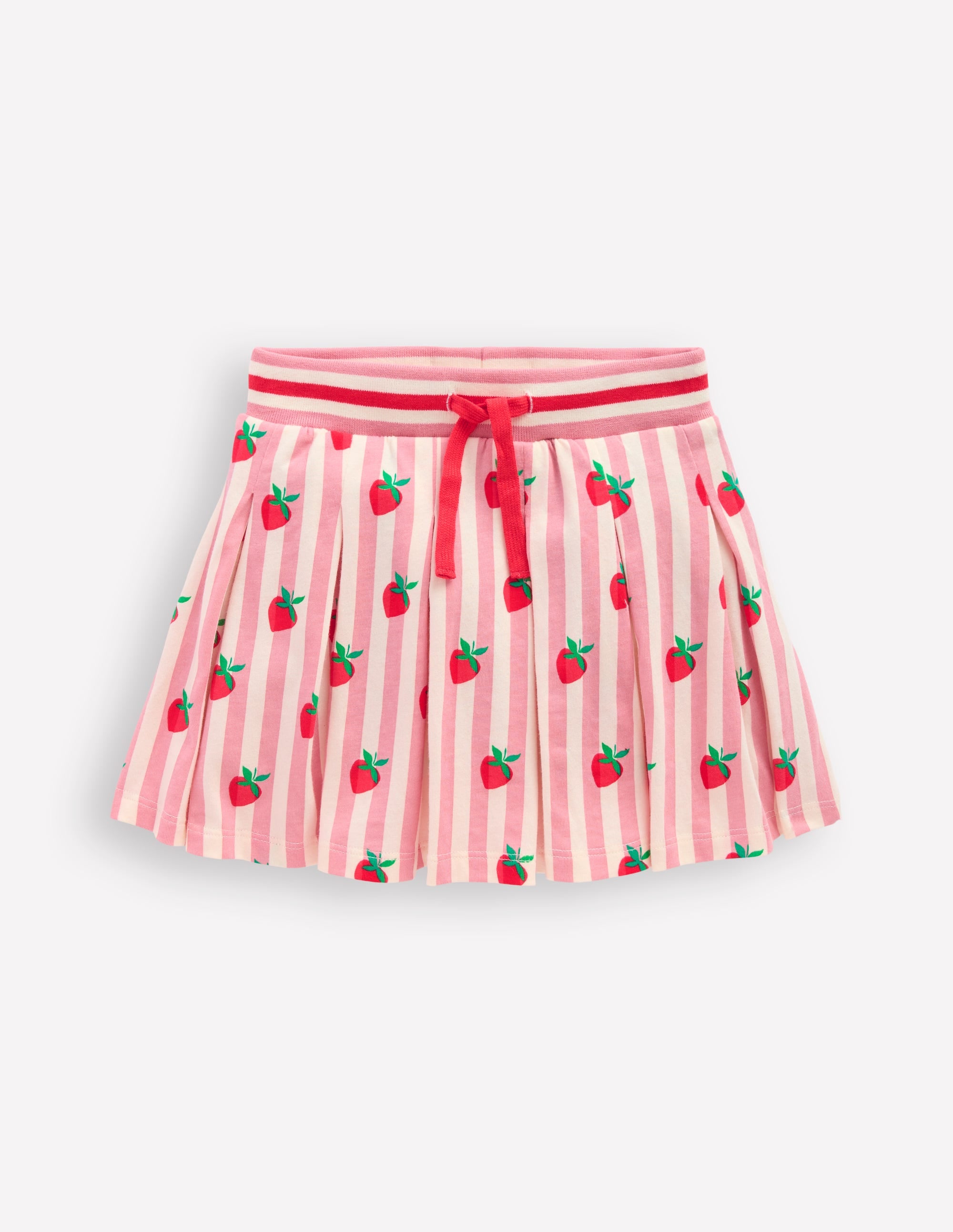 Plissierter Jersey-Skort-Rosa Streifen Erdbeeren - Image 1