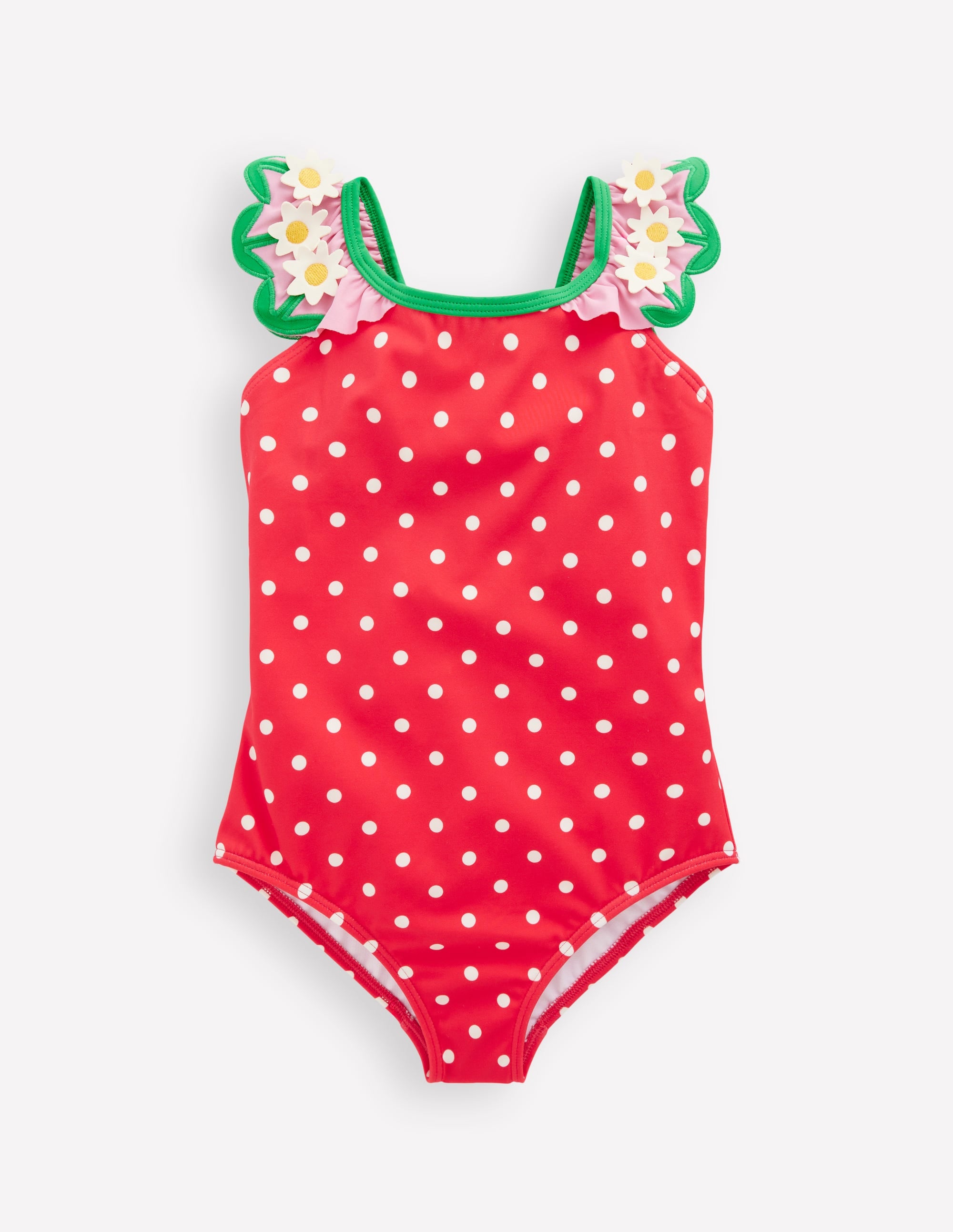 Hallie Badeanzug mit Rüschenträgern-Rot Punkte Gänseblümchen - Image 1