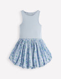 Rippstrick-Kleid mit Ballonsaum-Nebelblau Gänseblümchen