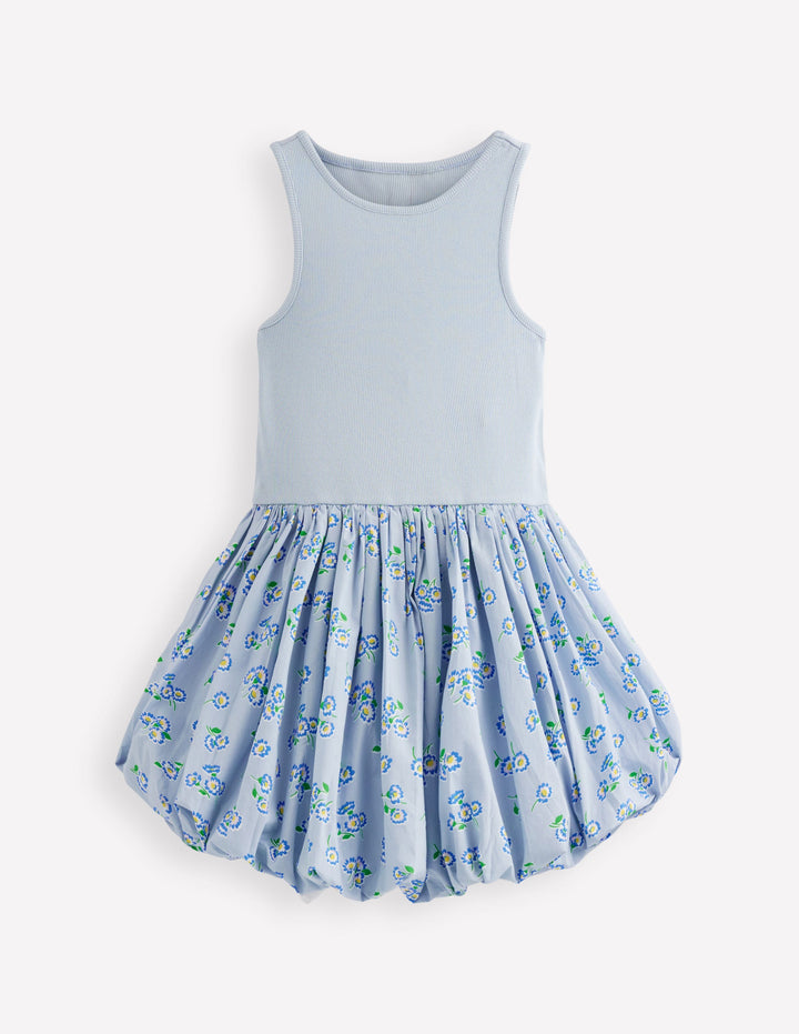 Rippstrick-Kleid mit Ballonsaum-Nebelblau Gänseblümchen