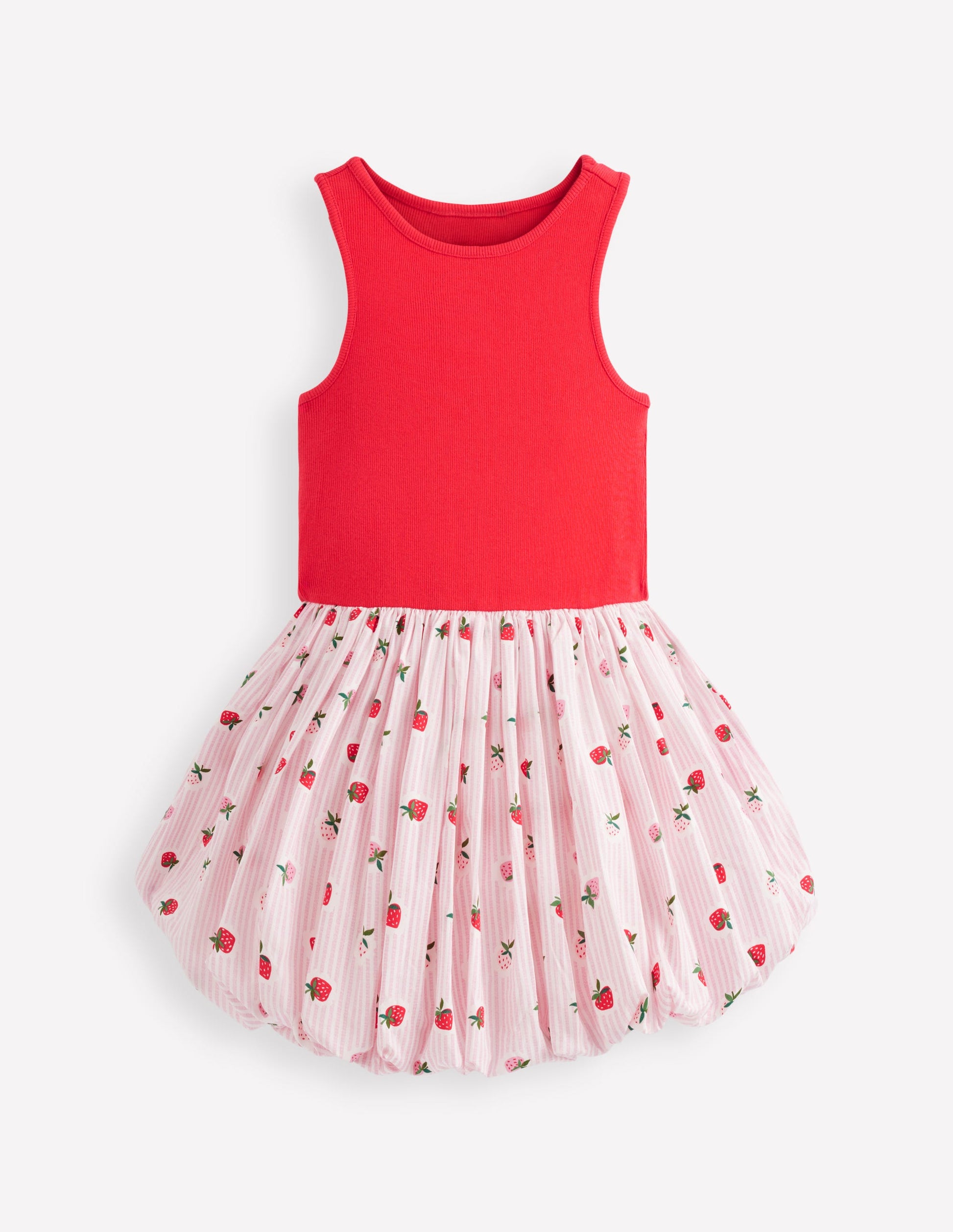 Rippstrick-Kleid mit Ballonsaum-Drillich Streifen Erdbeere-3