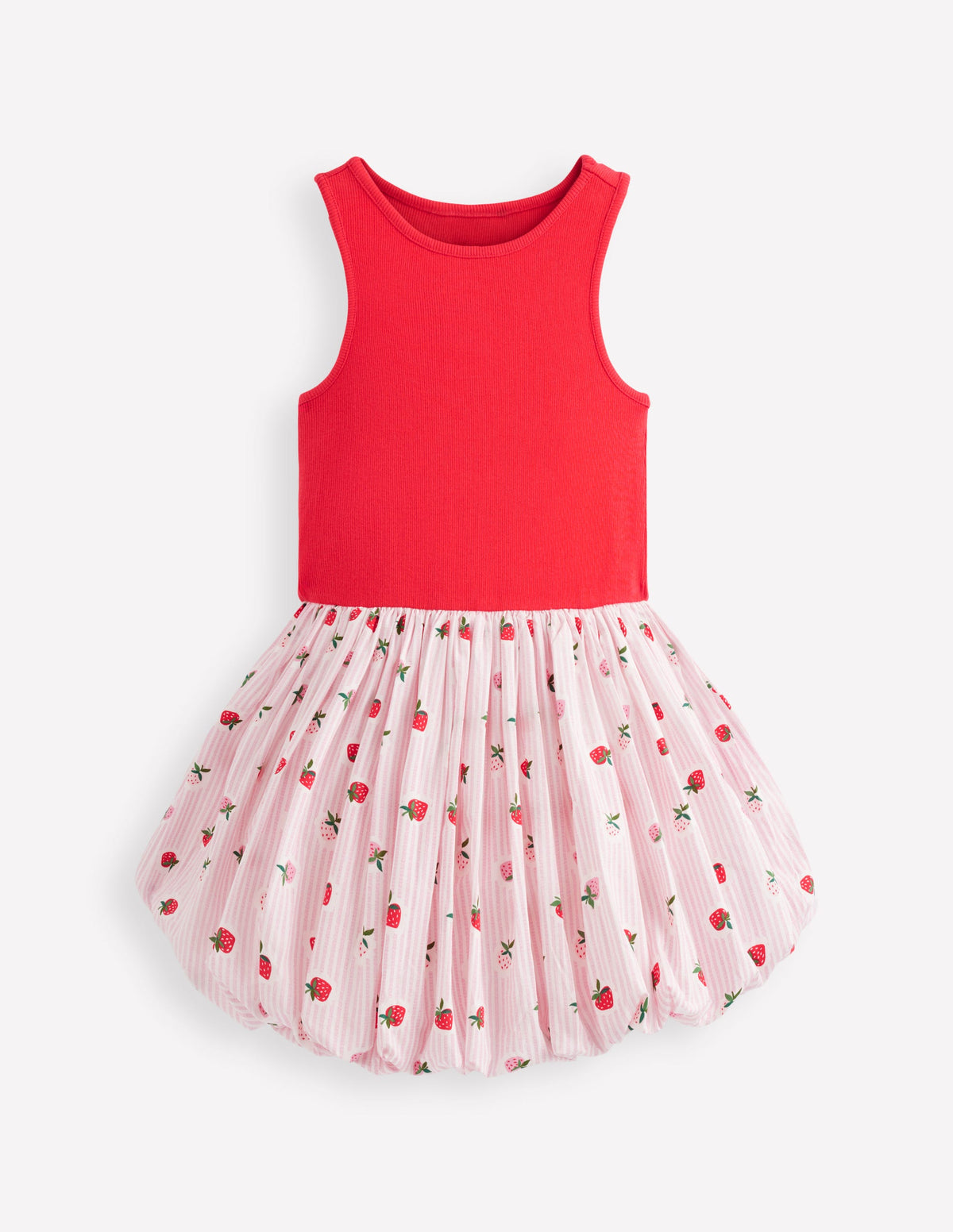 Rippstrick-Kleid mit Ballonsaum-Drillich Streifen Erdbeere - Image 3