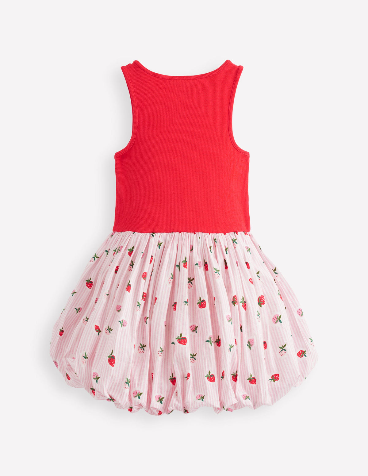 Rippstrick-Kleid mit Ballonsaum-Drillich Streifen Erdbeere-4