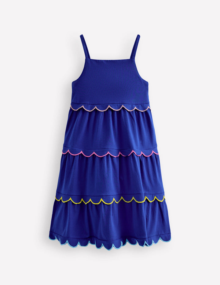 Gestuftes Sommerkleid mit Muschelsaum-Saphirblau