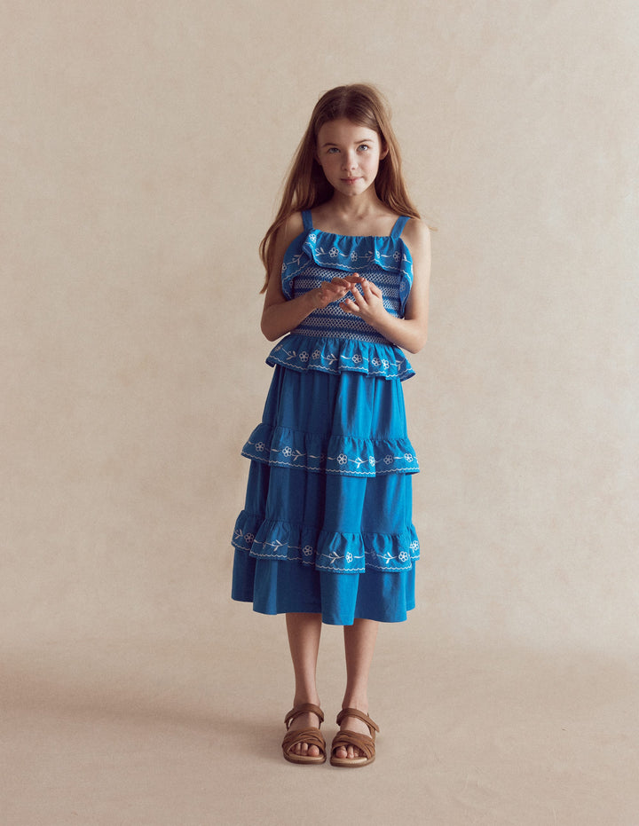 Midikleid aus Jersey mit Stickerei-Blau