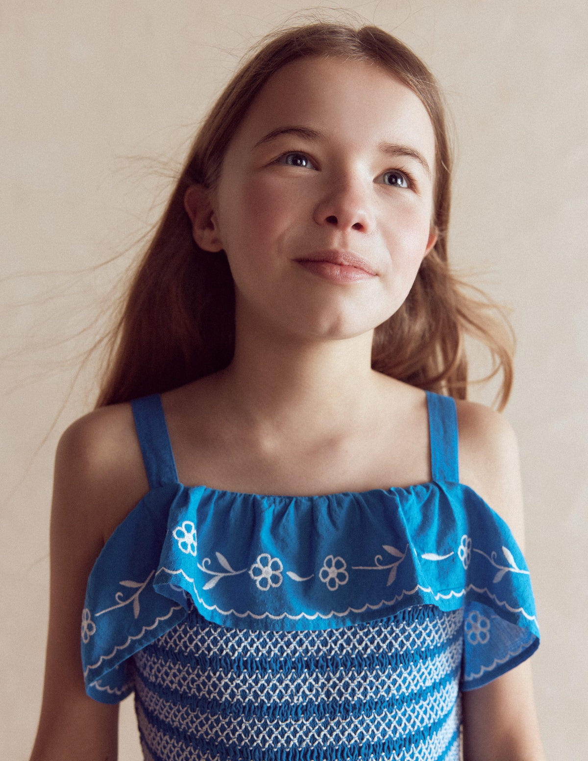 Robe midi brodée en jersey-Bleu Martin-pêcheur - Image 2