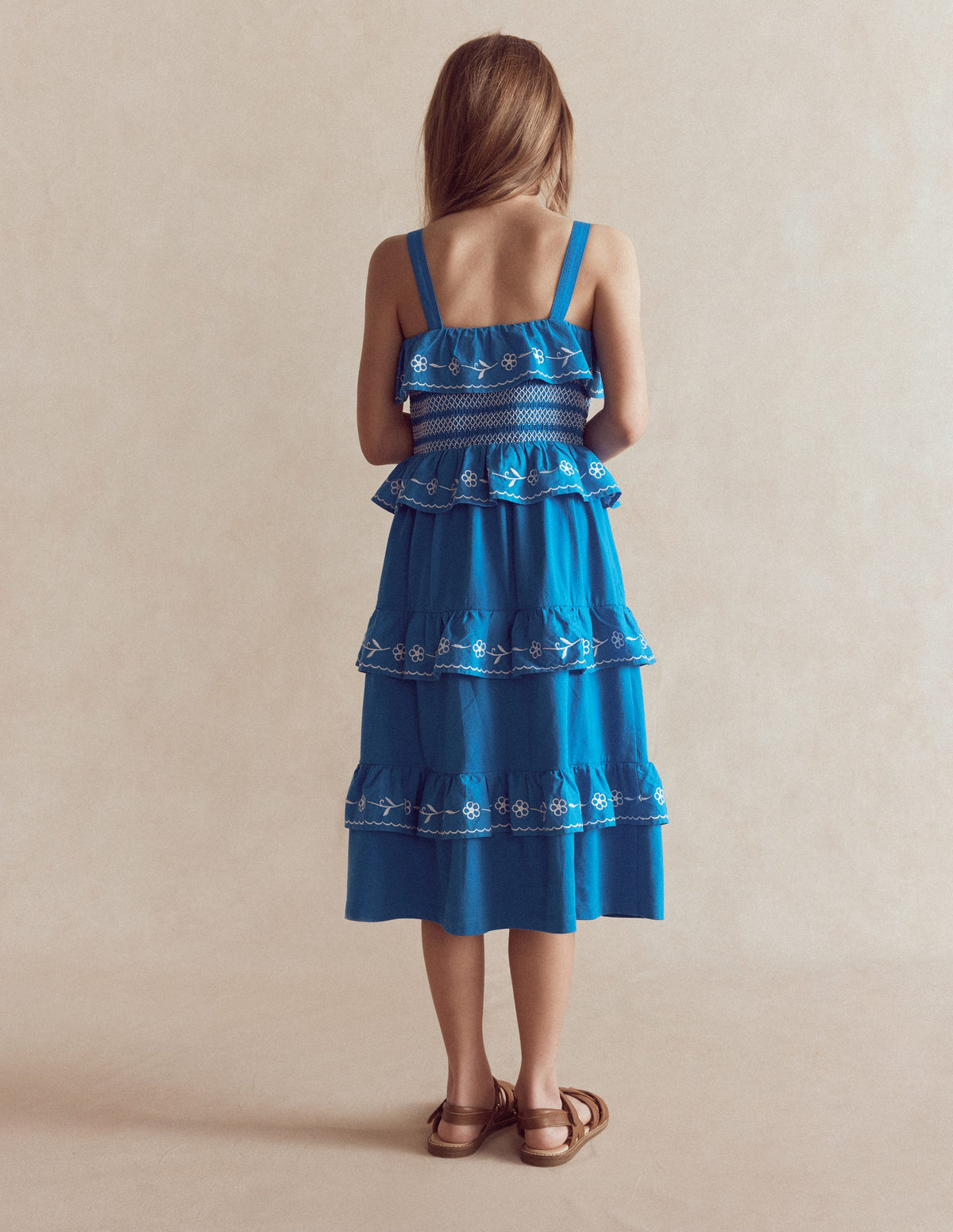 Robe midi brodée en jersey-Bleu Martin-pêcheur - Image 3