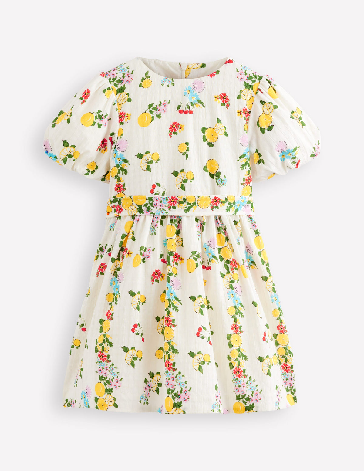 Robe style vintage à ceinture large-Motif floral citron ivoire doux - Image 5