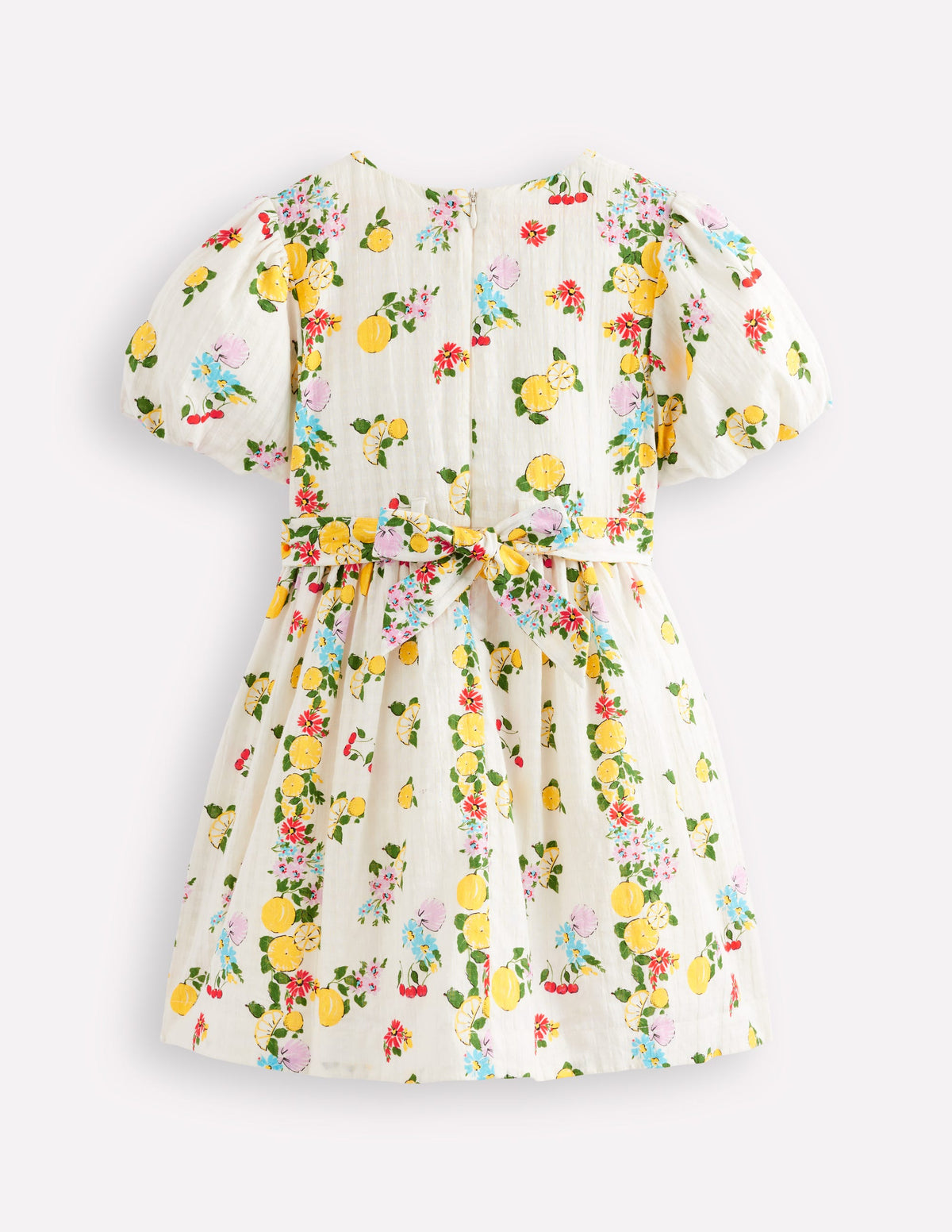Robe style vintage à ceinture large-Motif floral citron ivoire doux - Image 6
